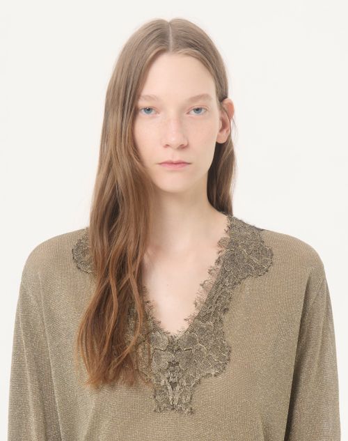 Valentino - Lurex Jumper With Lace - Gold - Woman - Knitwear
