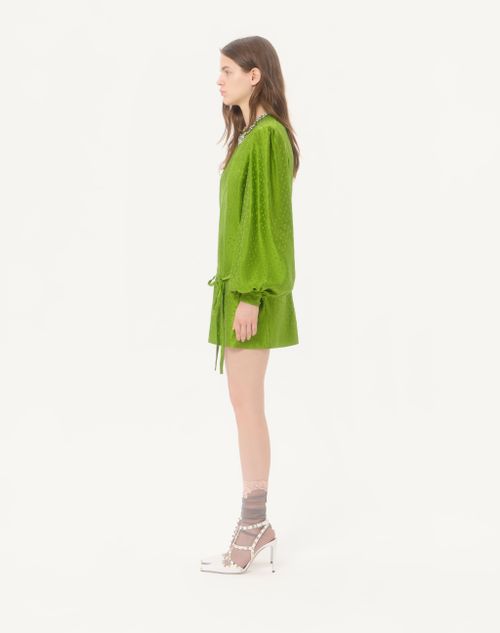 Valentino - Embroidered Silk-linen Plus De Pois Jacquard Top - Avocado - Woman - Shirts And Tops
