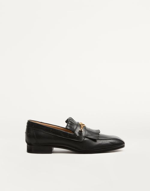 Valentino Vlogo Signature Kidskin Loafer With Fringes In Black