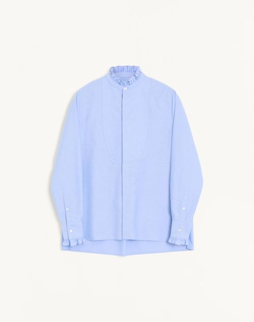 Valentino - Cotton Shirt With Plastron And Ruffles - Sky Blue - Man - Shirts