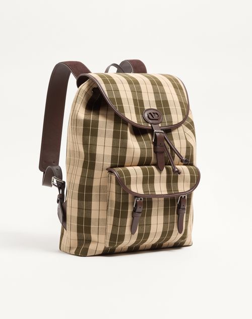 Valentino Garavani - Valentino Garavani Antibes Backpack In Check Fabric - Green/beige - Man - Backpacks