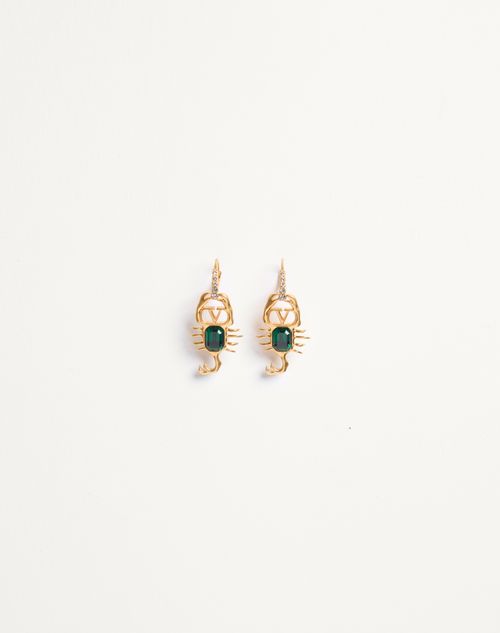 Valentino Garavani - Gardienne Earrings In Metal, Crystals And Glass - Antique Brass/emerald - Woman - Jewellery