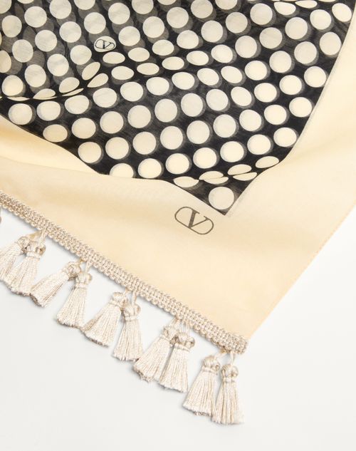 Valentino Garavani - Escape Pareo In Cotton And Silk With Polka Dot Print - Black/butter - Woman - Soft Accessories