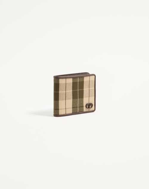 Valentino Garavani - Vlogo Signature Wallet In Checked Fabric - Green/beige - Man - Wallets And Small Leather Goods