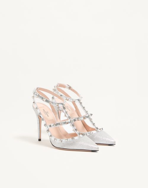 Valentino Garavani - Rockstud Pump In Glitter Fabric 100mm - Silver - Woman - Pumps