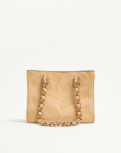 Valentino Garavani - Valentino Garavani Laseine Small Shopping Bag In Chevron-patterned Nappa Leather - Gold Beige - Woman - Totes