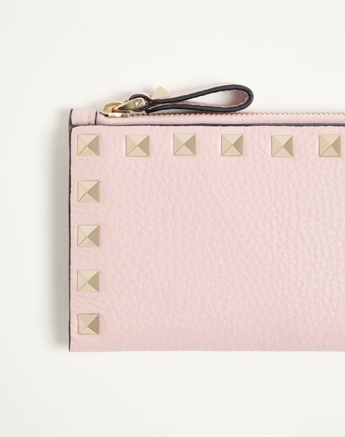Valentino Garavani - Rockstud Grainy Calfskin Cardholder With Zip - Pink - Woman - Wallets And Small Leather Goods