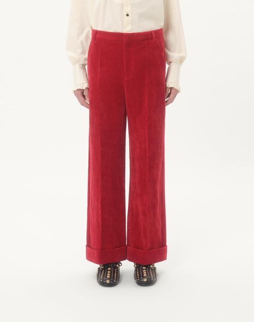 Valentino - Washed Cotton-linen Velvet Trousers With Turn-ups - Crab - Man - Trousers And Shorts