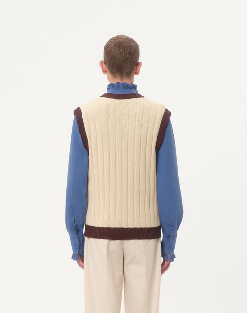 Valentino - Ribbed Cotton Vest With Vg Embroidery - Butter/testa Di Moro - Man - Knitwear