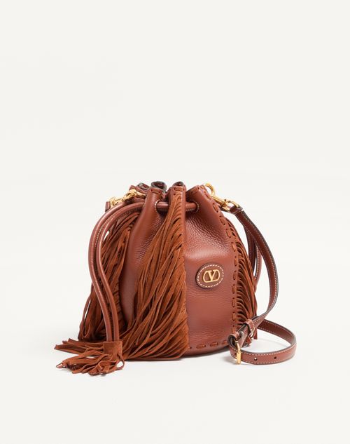 Valentino Garavani - Sac Seau En Cuir Valentino Garavani Nellcôte Petit Modèle - Caramel Foncé - Femme - Sacs Porté Épaule