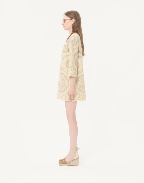 Valentino - Short Dress In Floral Stamp Blanket - Ecru/silver - Woman - Dresses