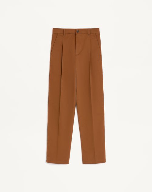 Valentino - Valentino Trousers In Cotton Gabardine - Chocolate - Man - Trousers And Shorts