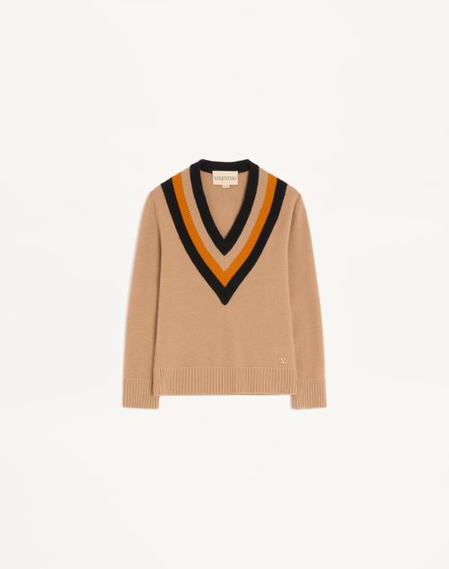 Valentino Chevron-detailed Virgin Wool Sweater In Gray