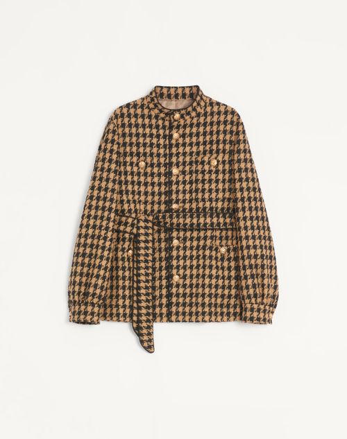 Valentino - Valentino Houndstooth Wool Safari Jacket With Belt - Black - Man - Outerwear