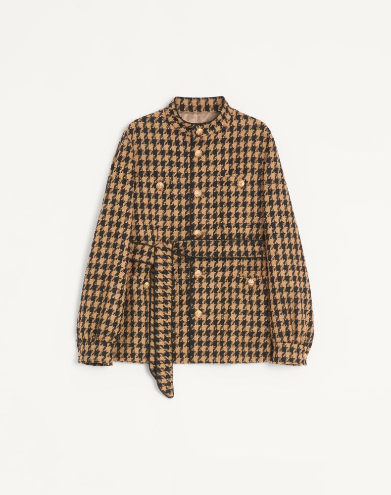 Valentino Men's Black Houndstooth Wool Safari Jacket With Belt Man 52