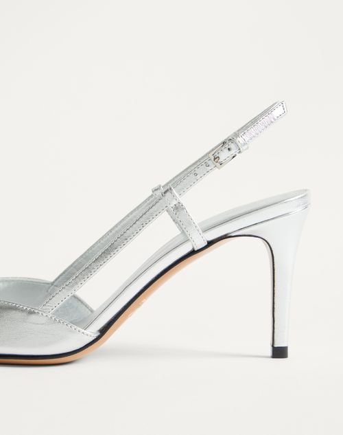 Valentino Garavani - Vlogo Signature Slingback Pump In Laminated Nappa Leather 80mm - Silver - Woman - Pumps