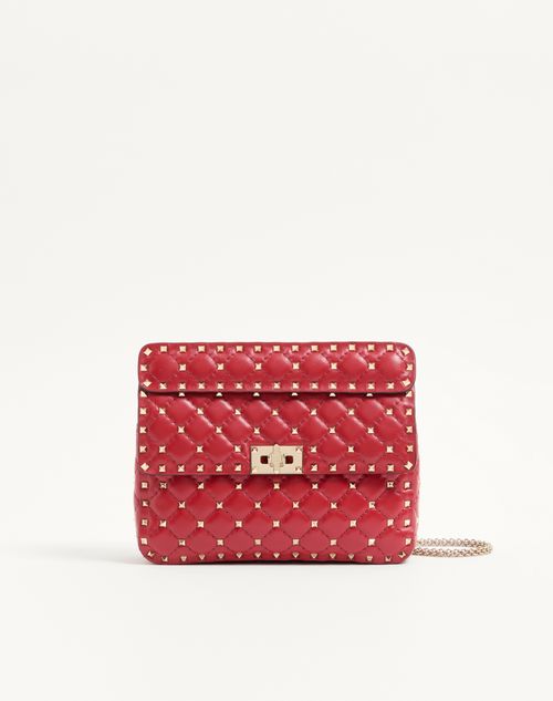 Valentino Garavani - Borsa Media Rockstud Spike In Nappa - Rosso V. - Donna - Borse A Spalla