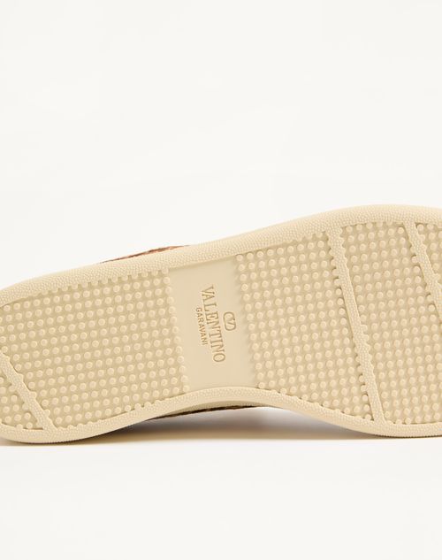 Valentino Garavani - Royco Sneaker In Hair Calf With Fauve Eclat Print And Nappa Calf Leather - Brown - Man - Sneakers