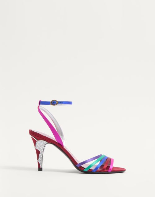 VALENTINO GARAVANI VALENTINO GARAVANI LADYCRUSH SATIN SANDAL WITH CRYSTALS 85MM WOMAN MULTICOLOUR/SILVER 36.5