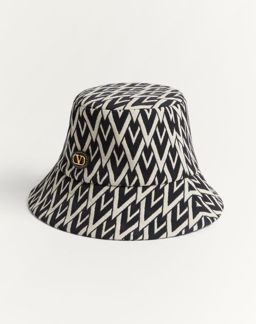 Valentino Garavani - Bucket Hat Toute La V In Wool - Black/cream - Woman - Hats And Gloves