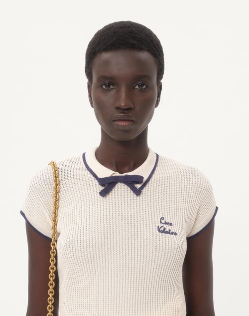 Valentino - Cotton Top - Birch/provence Blue/birch - Woman - Knitwear