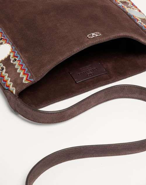 Valentino Garavani - Valentino Garavani Nellcôte Suede Shoulder Bag With Fringes - Multicolour/testa Di Moro - Man - Shoulder Bags