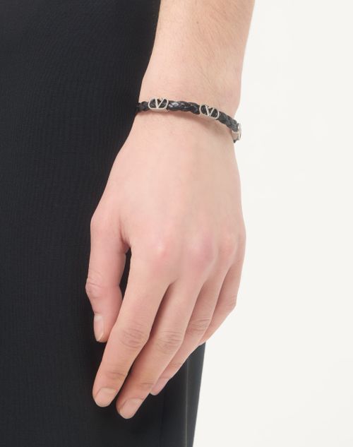Valentino Garavani - Vlogo Signature Bracelet In Braided Calfskin - Black - Man - Jewelry