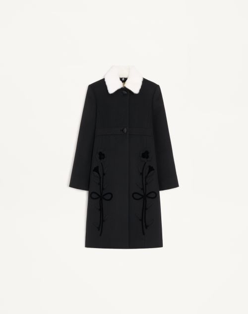 Valentino - Embroidered Compact Drap Coat - Black/white - Woman - Coats And Outerwear