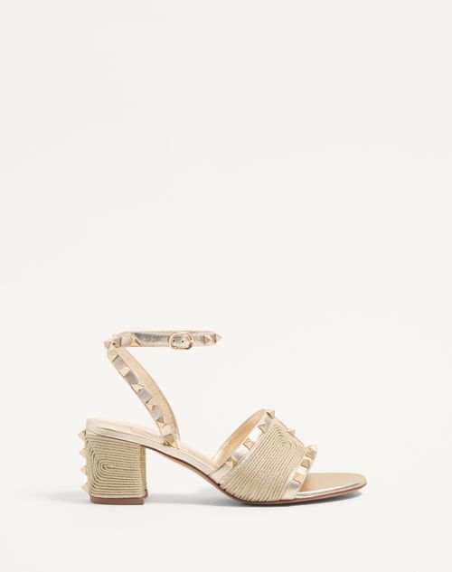 Valentino Garavani Rockstud Sandal In Laminated Nappa With Cornely Embroidery 60mm Woman Platinum 41 In Platinum
