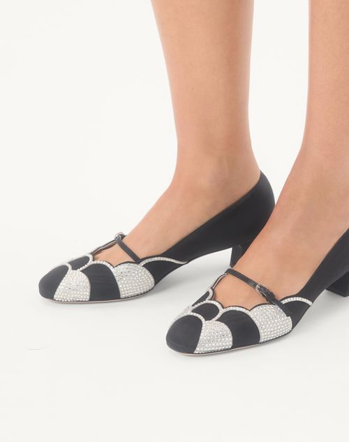 Valentino Garavani - Bowow Pumps In Moirè Fabric With Crystals 45mm - Black/silver - Woman - Pumps