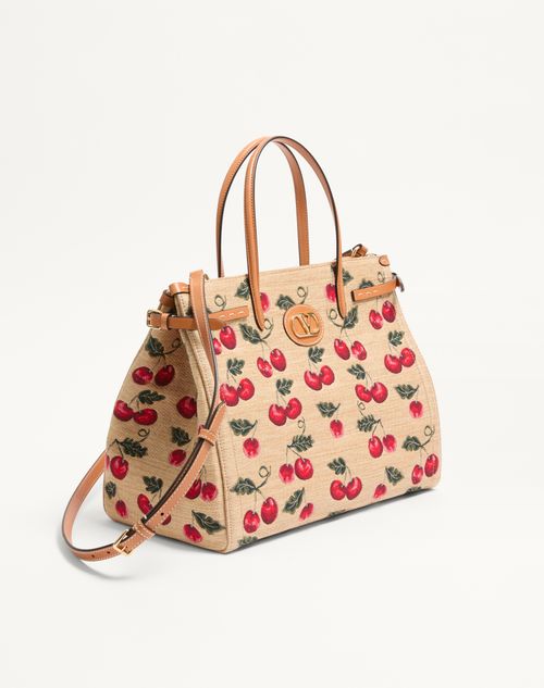 Valentino Garavani - Valentino Garavani Antibes Medium Shopping Bag In Jacquard Raffia With Cherryfic Motif - Natural/red - Woman - Totes