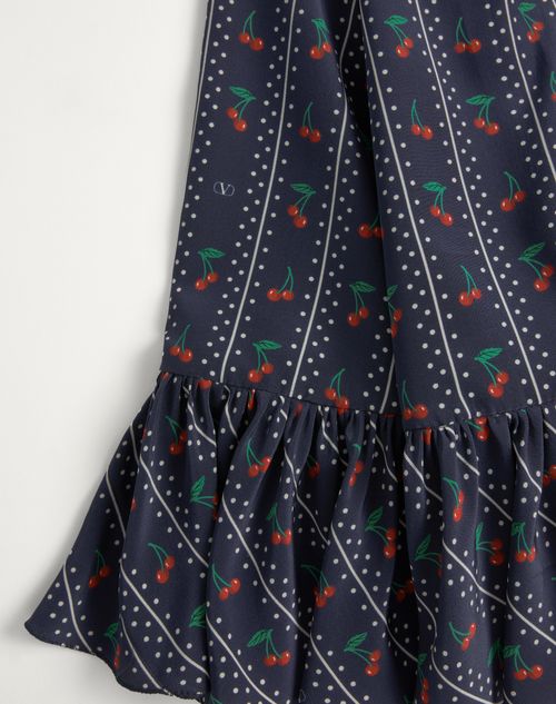 Valentino - Crepe De Chine Midi Skirt With Cherryfic Print - Navy/cherry Red - Woman - Skirts