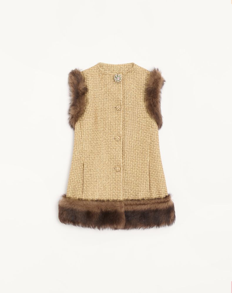 Valentino Women's Gold Tweed Canestrello Lurex Waistcoat With Shearling Details Woman 48