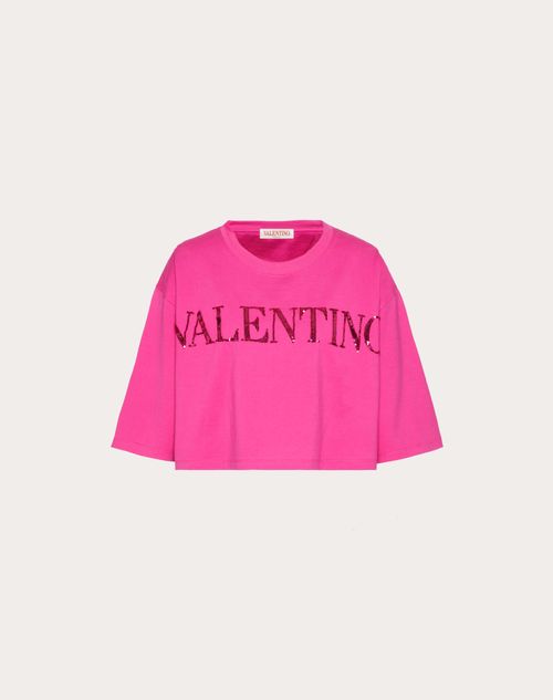 Valentino Embroidered Jersey T-shirt Woman Pink Pp S | ModeSens