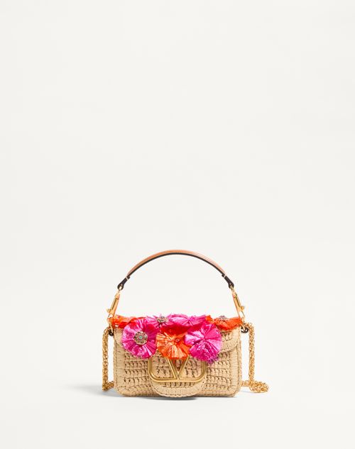 Valentino Garavani Garavani Locò Small Shoulder Bag In With Flowers And Beads Woman Natural/red Uni In Natural/red/pink/camel