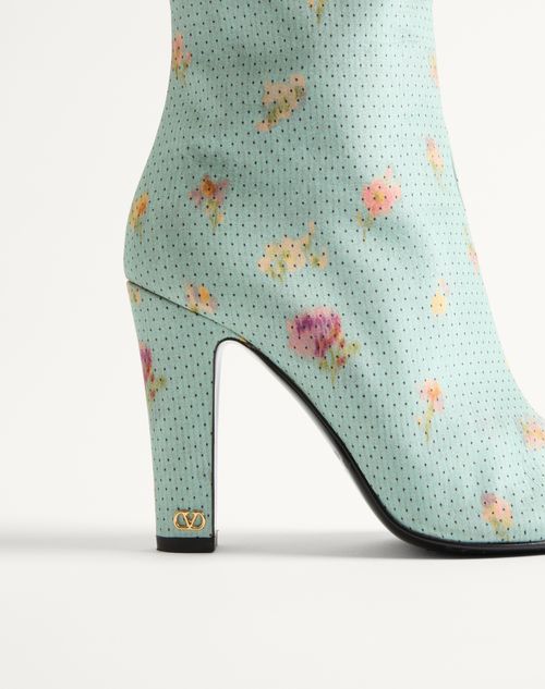 Valentino Garavani - Hotty Boot In Chiné Fabric With Floral And Polka-dot Pattern And Feathers 100mm - Sky Blue - Woman - Boots