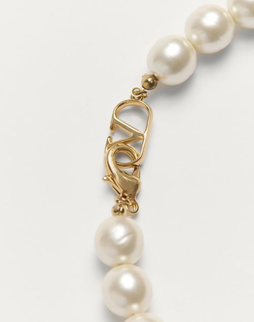 Valentino Garavani - Coeur Royal Necklace In Metal, Enamel And Beads - Gold/red/cream - Woman - Jewelry