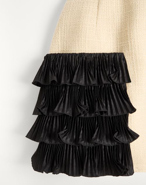 Valentino - Gonna Corta In Plain Wool Tweed - Mandorla/nero - Donna - Gonne