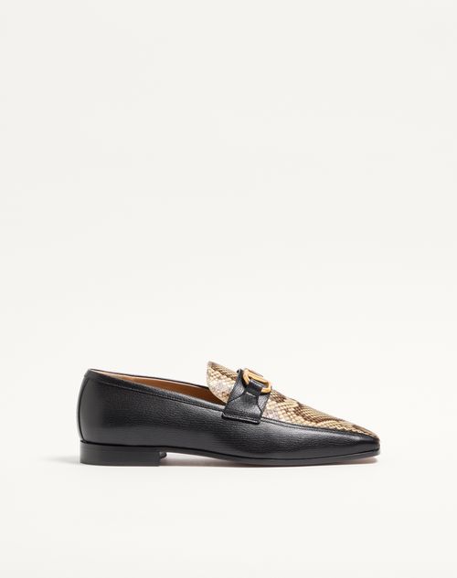 Valentino Garavani - Vlogo Signature Kidskin And Python Loafer - Black/cream - Man - Loafers And Drivers