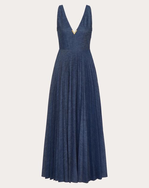 Shop Valentino Chambray Denim Plisse' Dress Woman Denim 40