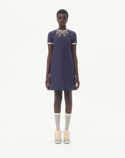 Valentino - Embroidered Crepe Couture Short Dress - Indigo/ivory - Woman - Dresses
