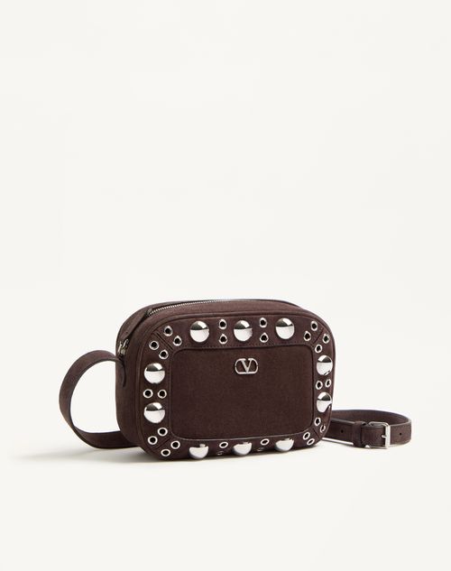Valentino Garavani - Valentino Garavani Nellcôte Suede Shoulder Bag - Brown - Man - Shoulder Bags