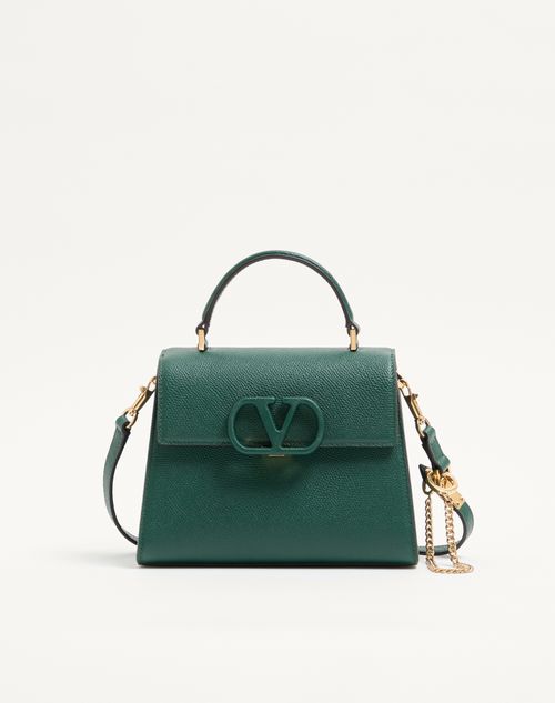Valentino Garavani - Bolso Pequeño Valentino Garavani Vsling De Cuero Graneado De Becerro - English Green - Mujer - Bolsos Con Asa Superior