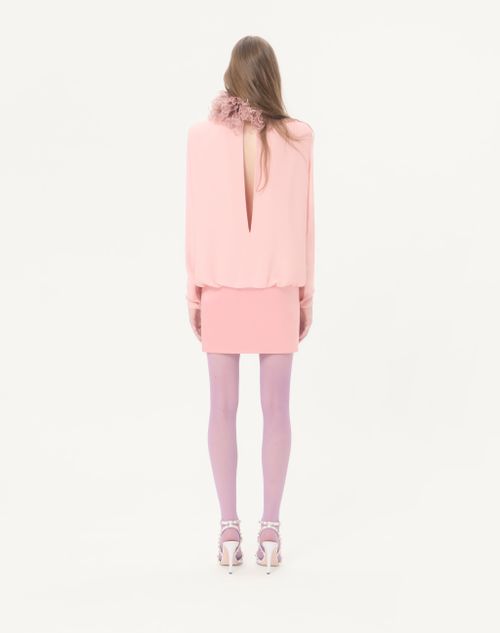 Valentino - Abito Corto In Georgette Con Piume - Rosa - Donna - Abiti