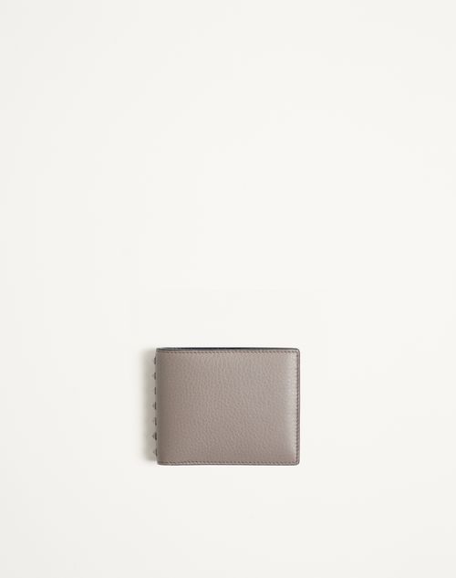 Valentino Garavani - Valentino Garavani Rockstud Wallet In Grainy Calfskin - Blue - Man - Wallets And Small Leather Goods