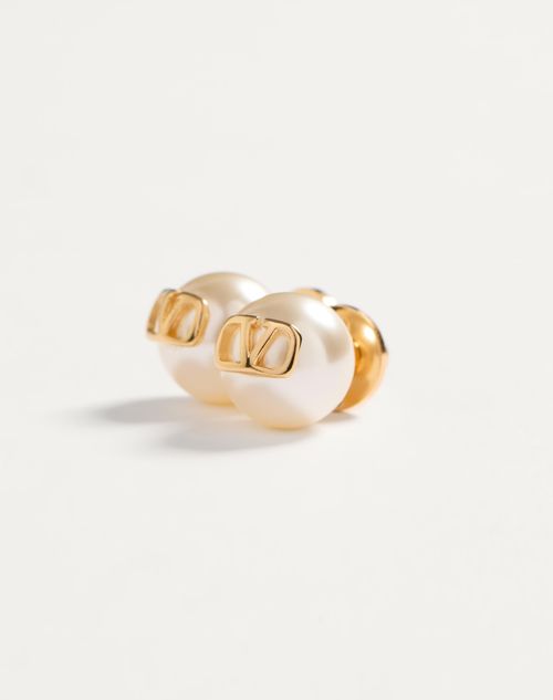 Valentino Garavani - Vlogo Signature Earrings With Pearls - Gold/cream - Woman - Jewelry