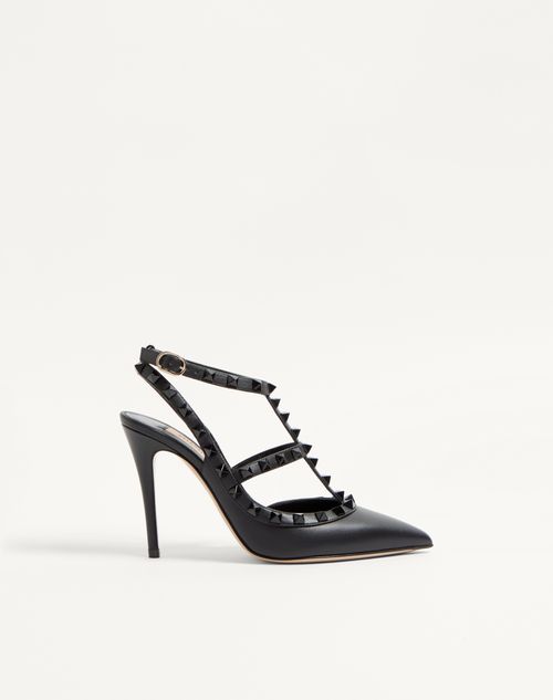 Valentino Garavani - Rockstud Ankle Strap Pump With Tonal Studs 100  - Black - Woman - Pumps