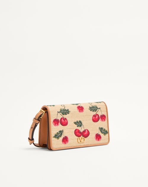 Valentino Garavani - Vlogo Signature Mini Shoulder Bag In Jacquard Raffia With Cherryfic Pattern - Natural/red - Woman - Clutches
