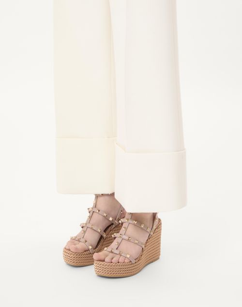 Valentino Garavani - Rockstud Ankle Strap Wedge Sandal In Calfskin Leather 95 Mm - Skin - Woman - Espadrilles And Wedges