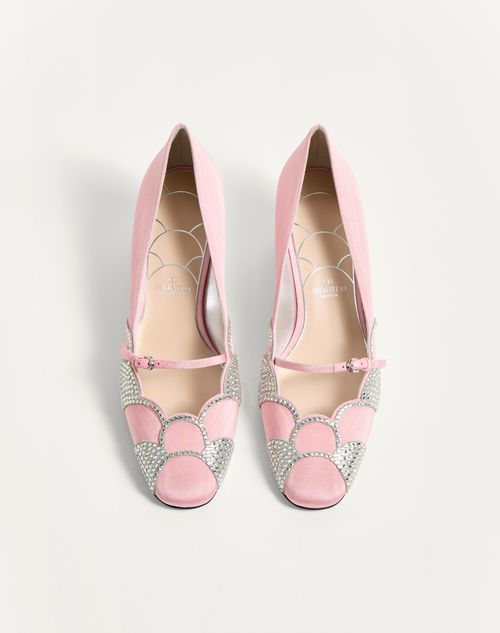 Valentino Garavani - Bowow Pumps In Moirè Fabric With Crystals 45mm - Rock Pink/silver - Woman - Pumps